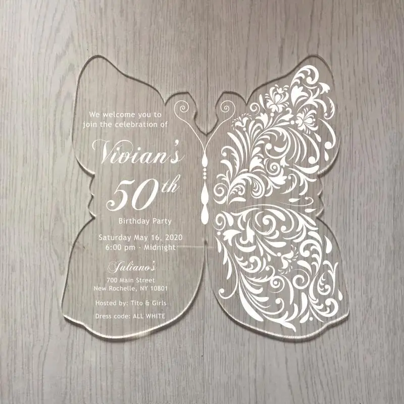 20 Pieces 5x7 inches Clear Acrylic Wedding Invitations Customized Print Communion XV Birthday Acrylic Craft Card With Box IC151