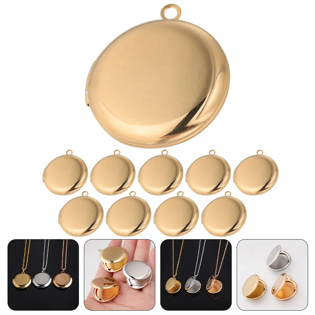 

10 Pcs Photo Box Pendant Ornaments Sea Shells Silver 925 Uv Resin Rope Necklace Pendants Round Locket Charm Cord