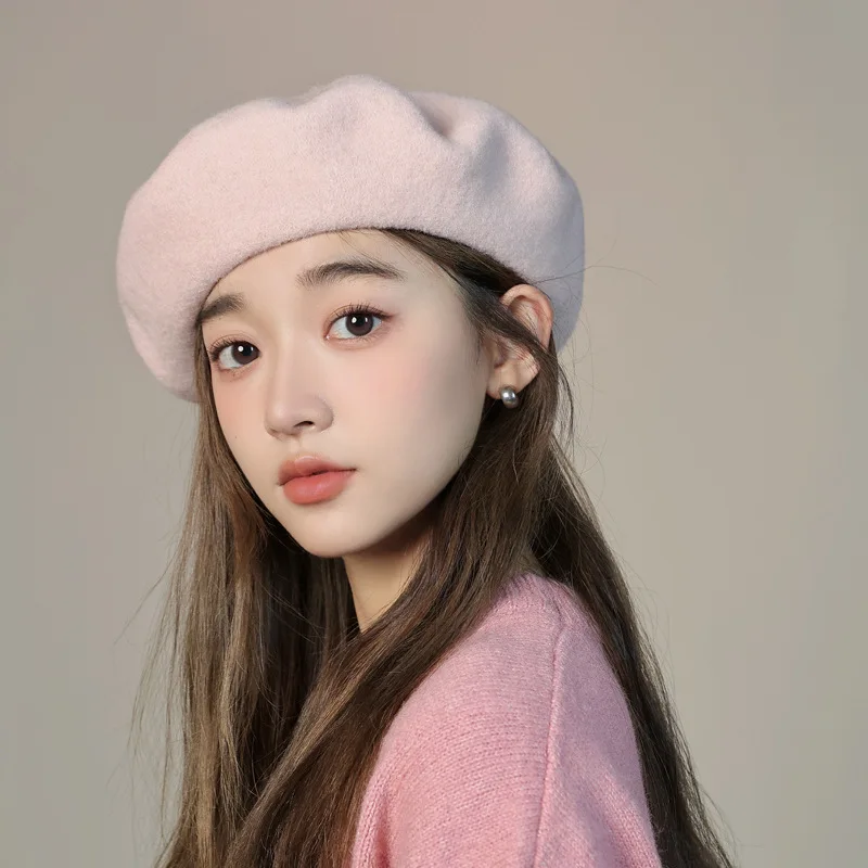 

Solid Color Wool Beret 2025 Fashion Cute Woman Plush Painter Hat Classic Wild 20 Colors Literary Retro Winter Hat