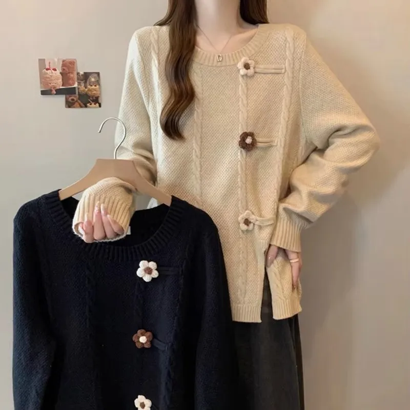 Frühling Herbst Koreanische Stricken Frau Kleidung Süße Lose Pullover Tops Weibliche Lange Hülse Strickwaren Mädchen Pullover Zieht Femmes