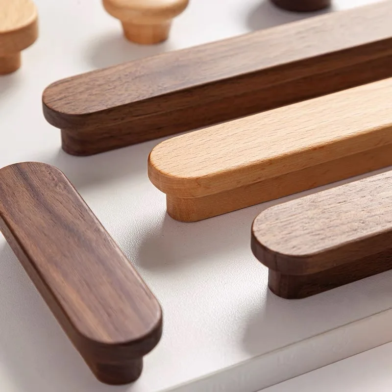 T-Shaped Natural Wood Wardrobe Door Handle Black Walnut Solid Wood Handle Modern Minimalist Wooden Drawer Knob Home Decor Pull