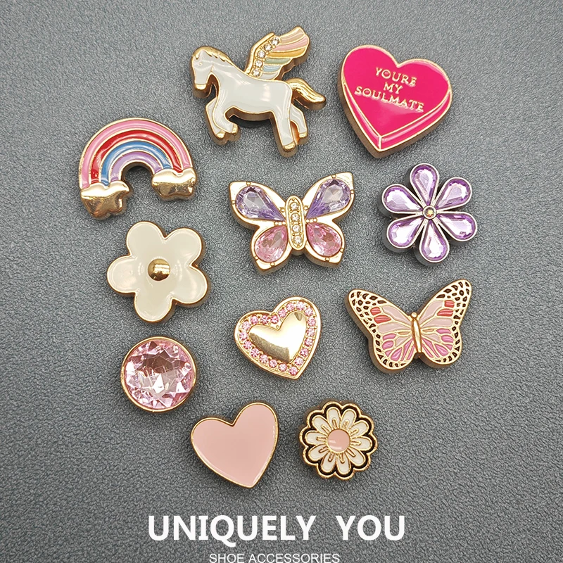 shoe charms Shoe Decoration DIY Metal Pony Rainbow Diamond Butterfly Heart Texture Advanced Fashion Decorations for Cross Shoes
