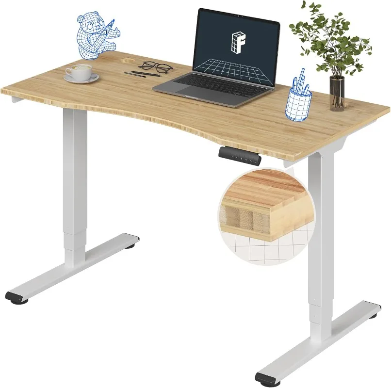 FlexiSpot E6 Dual Motor Electric Standing Desk Holds 220 lbs, Adjustable Height w/ Memory Presets, Solid Bamboo Curved Desktop