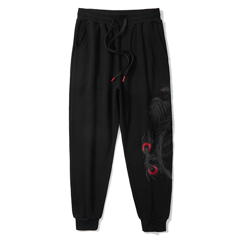 Chinese Style Embroidery Velvet Sweatpants Men's Winter Warm High-End and Fashionable Loose Elastic Casual Cold-Resistant Pants