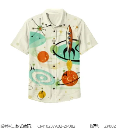 

Summer city walking Hawaii beach short-sleeved pocket-less shirt creative 3D pure cotton direct spray full printed lining