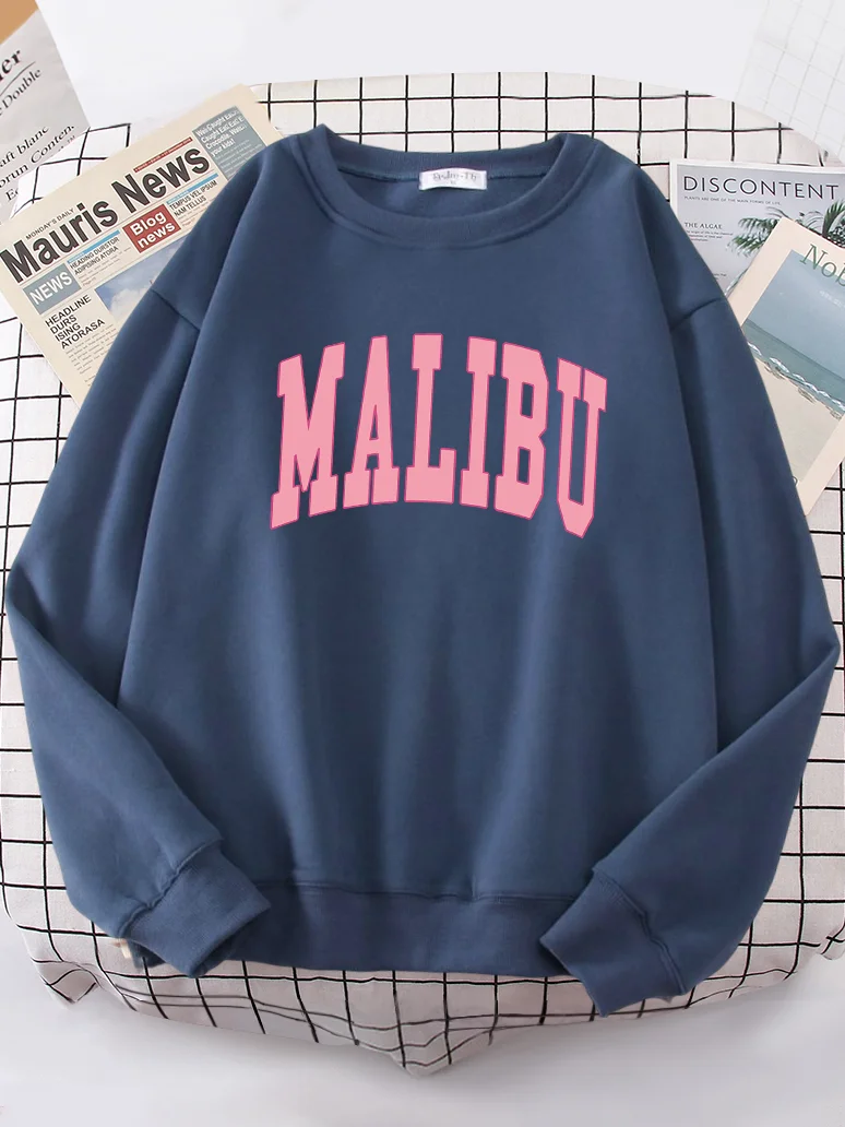 Malibu Los Angeles California Printed Hooded Thick Fashion Fleece Clothes Warm Casual Woman Hoodies Oversized Winter Women Hoody