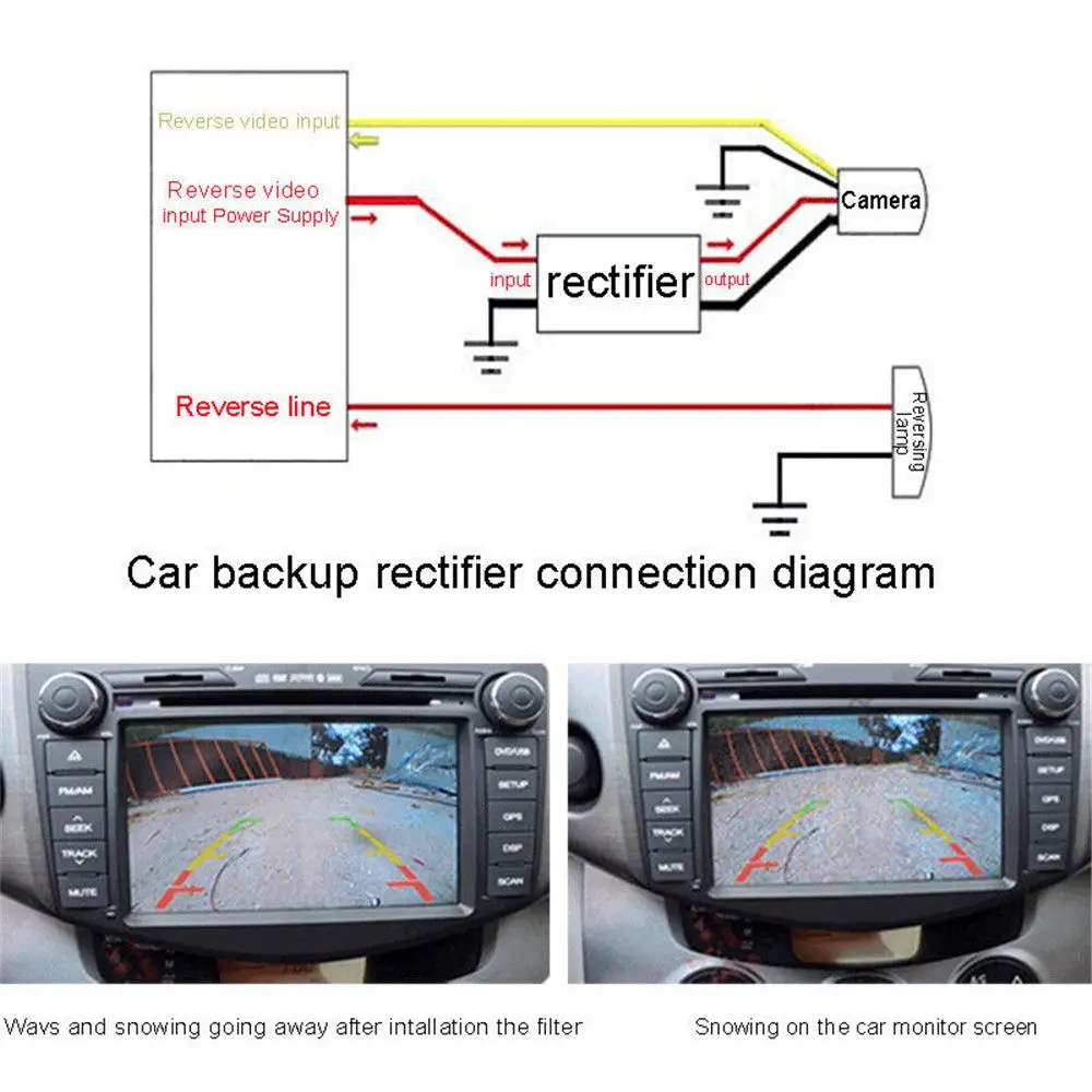 Relé de interfaz de 12V, filtro de cámara de visión trasera, conector de filtro, balastos, filtro de cámara de coche, rectificador de cámara de respaldo