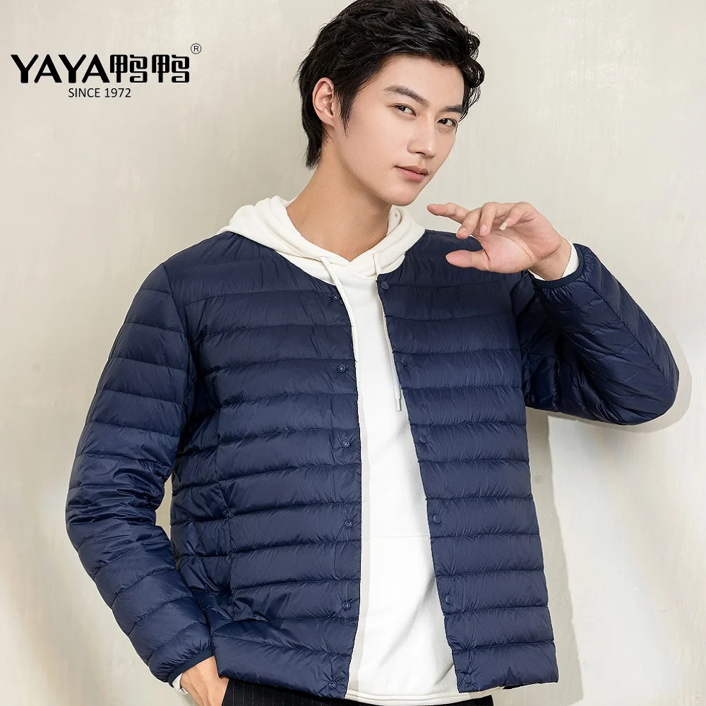 YAYA New Arrival High Quality 90% White Duck Down Jackets Men's Thin Short Down Coat V Neck Round Neck Can Be Switched