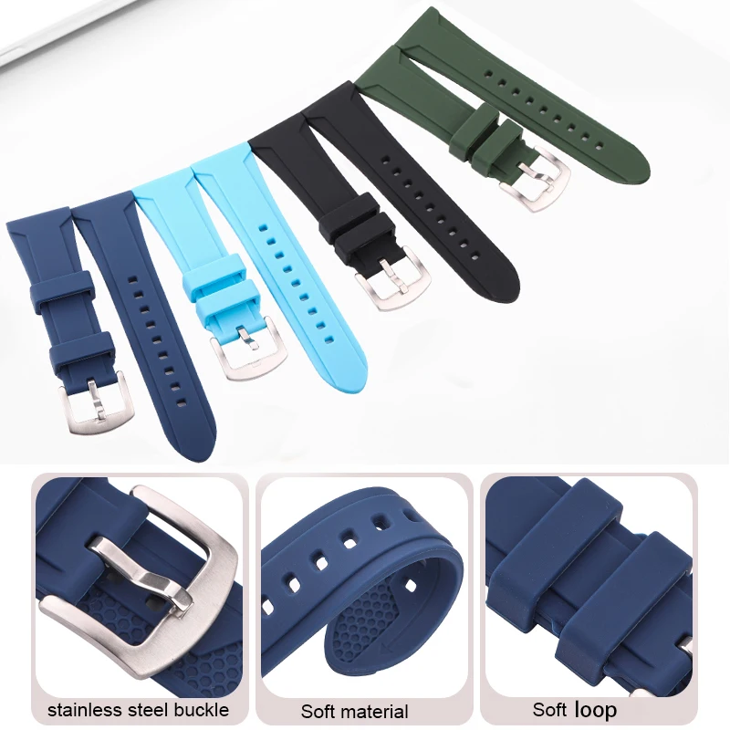 Universal Soft Sport Silicone Watchband 22mm 24mm 26mm Waterproof Rubber Watch Strap for Men Women Replacement Wrist Band