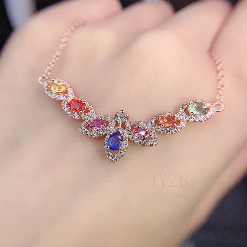 

S925 sterling silver color sapphire necklace female Korean version simple personality fashion Valentine's Day gift to girlfriend