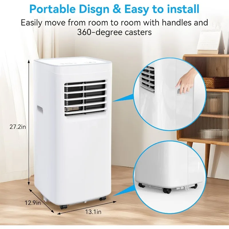 Climatizzatori portatili, CA portatile da 8500 BTU fino a 360 quadrati, 3 IN 1 con telecomando, modalità Sleep, kit Windows, bianco