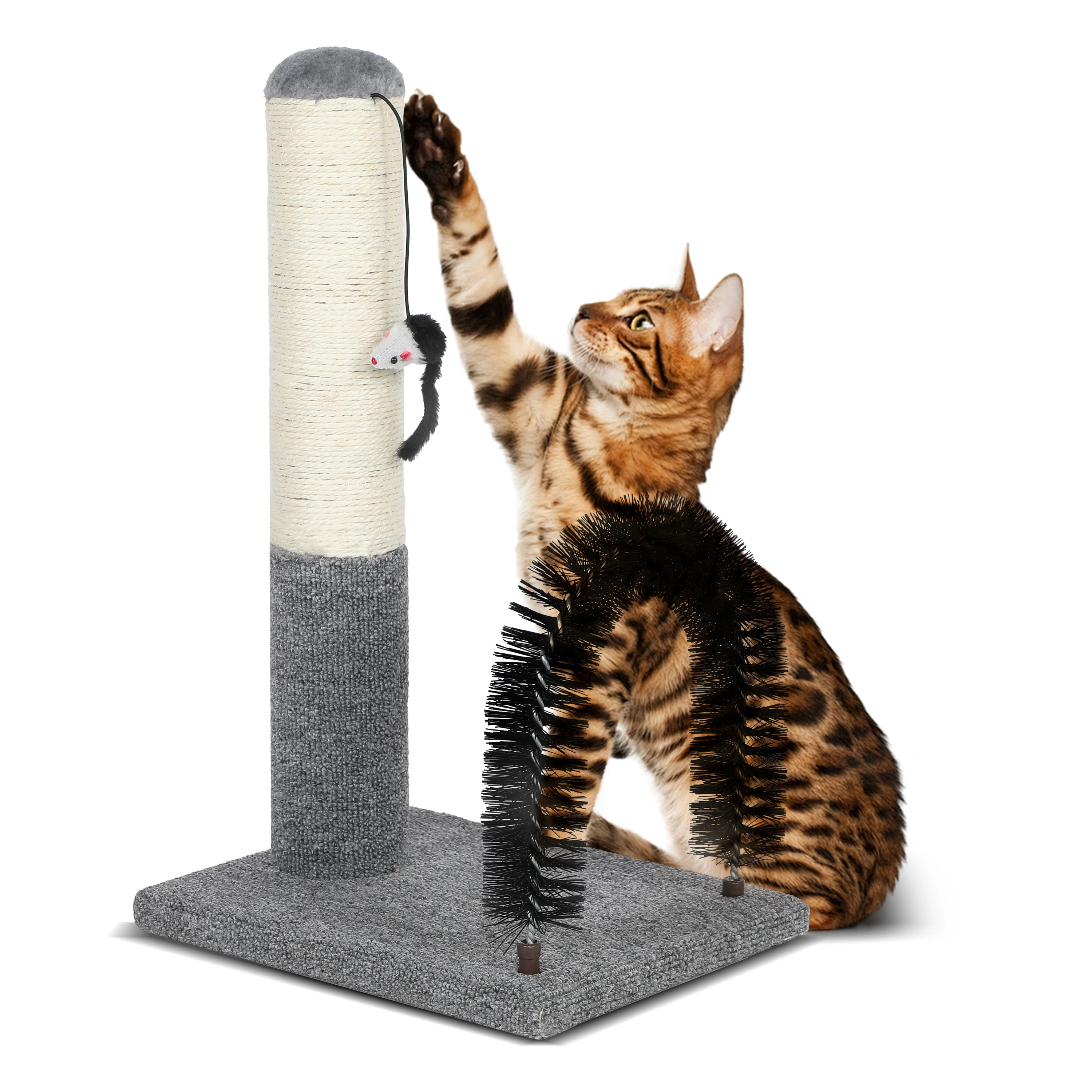 

18 Inch Cat Scratching Post Pad with Cat Self Groomer,Cat Scratcher with Cat Brush,Kitten Scratch Post with Activity Ball