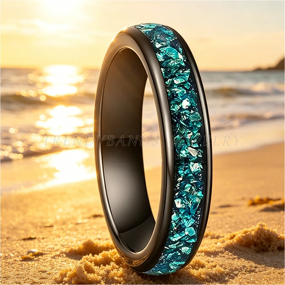 4mm Herren- und Damen-Ehering aus Wolframkarbid Verlobungsring mit Blauem Morganit-Einlage Komfortabler Sitz – Detail 2
