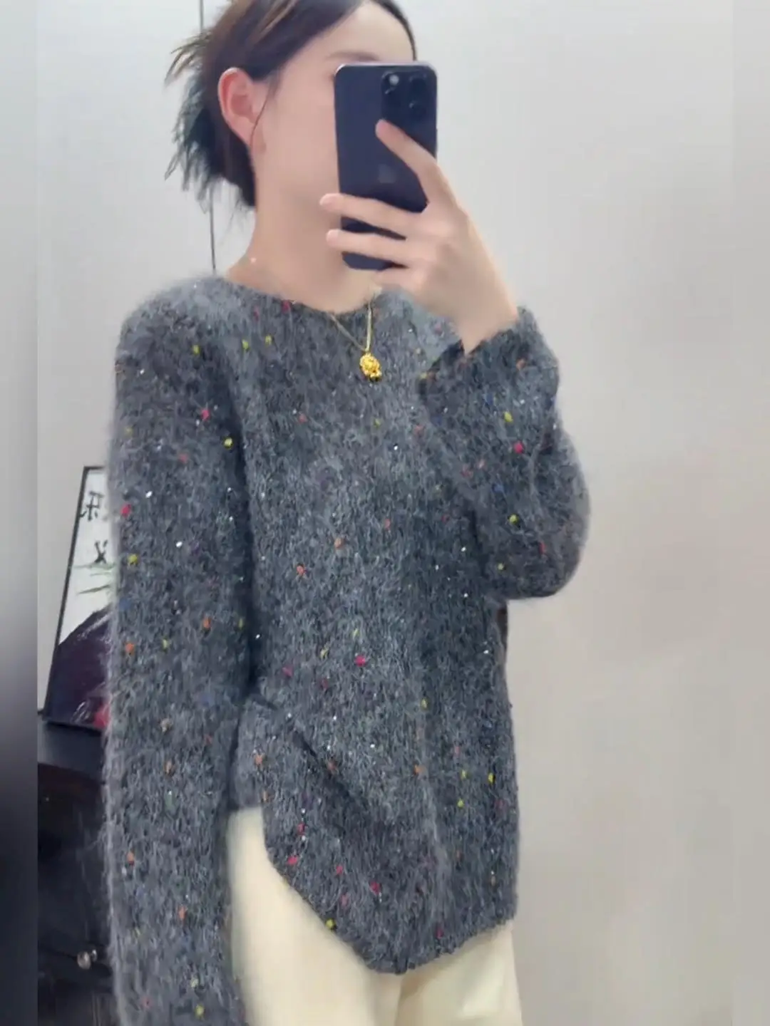 

ey round Ne Sparkling Knitted Sweater Women's Loose Slimming Soft Long Sve Commute Sle Faionable Autumn Winter New...