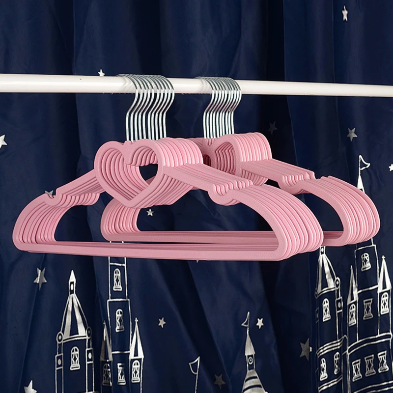 10PCS Clothes Hanger Durable Hanger ABS Heart Pattern Coat Hanger For Adult Children Clothing Hanging Supplies (Pink)