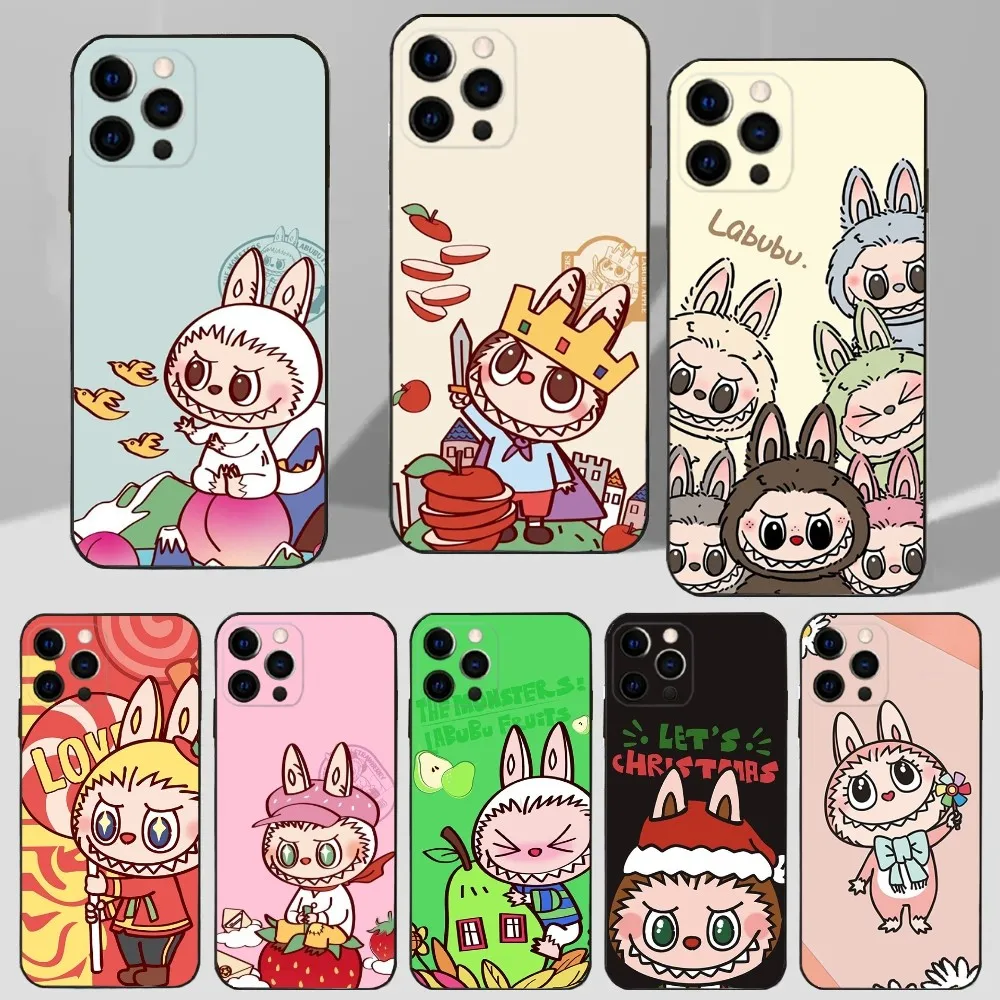 Cute L-Labubu-ES   Phone Case For iPhone15,14,13,12 Mini 11 Pro XR,X,XS,MAX 7,8 Plus Silicone Cover Soft Black