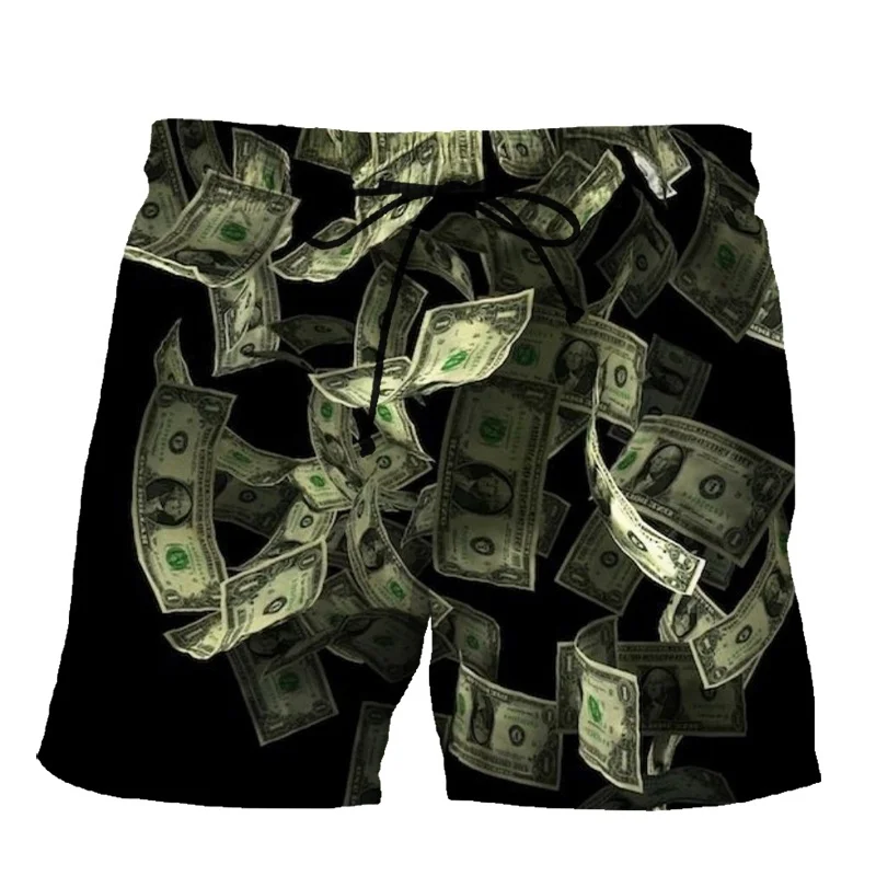 Engraçado 3D impresso Dollar Beach Shorts, Trunks de natação personalizados, Cool Street Short Pants, roupas femininas, moda infantil verão