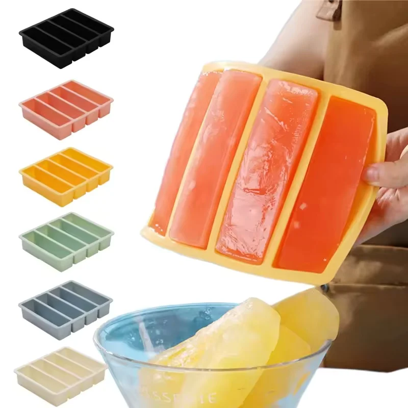

4 Gridas Extra Large Silicone Ice Cube Tray With Lid Food Grade Reusable Freezer Tray For Soup Sauce Storage Easy Release Mold