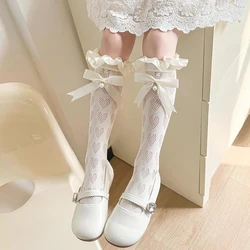 Baby Kids Big pendant pearl Long Lolita Sock Hollow mesh heart Over The Knee High Sock Ribbon bow Princess Girl Kawaii Stockings