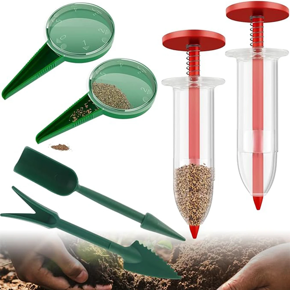 

6Pcs Mini Sowing Seed Dispenser Plastic Manual Syringe Seeder Handhold Seedlings Dibber And Widger Set Home Garden Seeding Tools