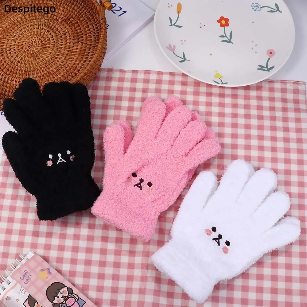 

Cute Women Plus Velvet Knitted Gloves Autumn And Winter Bear Female Gloves Wool Mittens Touch Screen Gloves Full finger Gloves