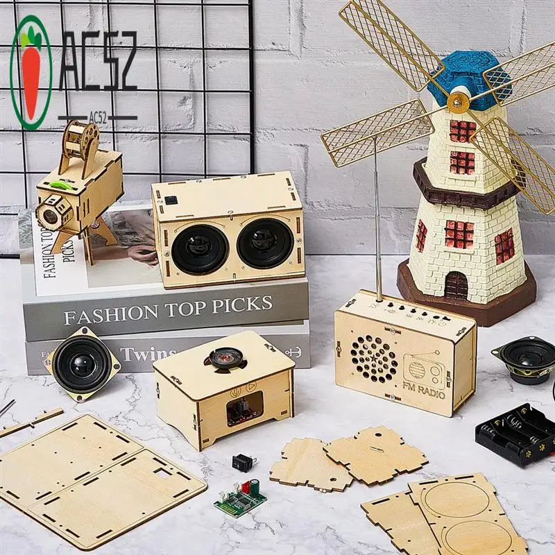 AC52-4 Set Of Wooden Puzzle DIY Craft Kit Speaker Radio Gramophone Projector Soldering Practice DIY Electronic Kits