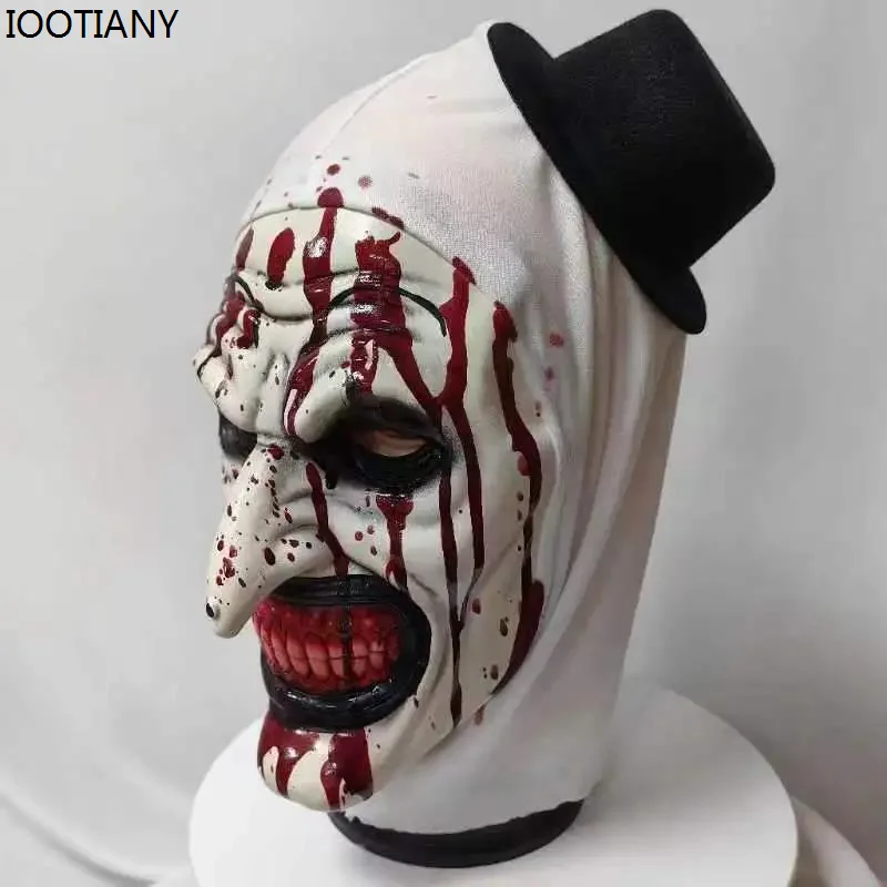 Máscara de Cosplay de payaso de terror con sombrero, accesorios de látex de payaso sangriento de Halloween, sombrero de miedo para mascarada, fiesta terrorista, accesorios para adultos