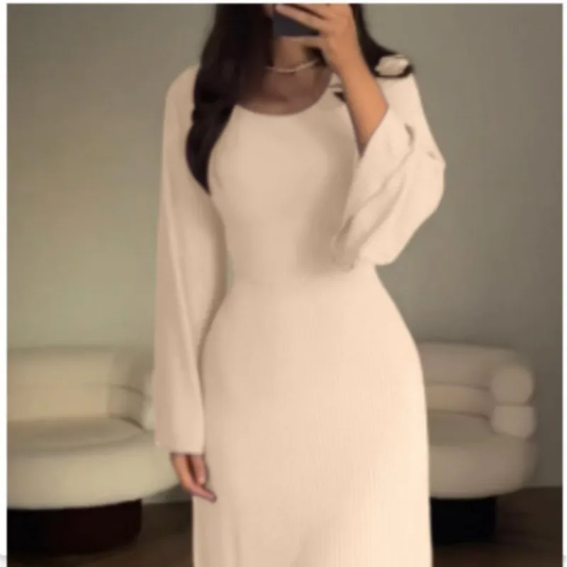 Vintage U Neck Long Dress for Women Autumn Long Trumpet Sleeve Evening Dresses Female Elegant Bandage Maxi Dress Lady Vestidos