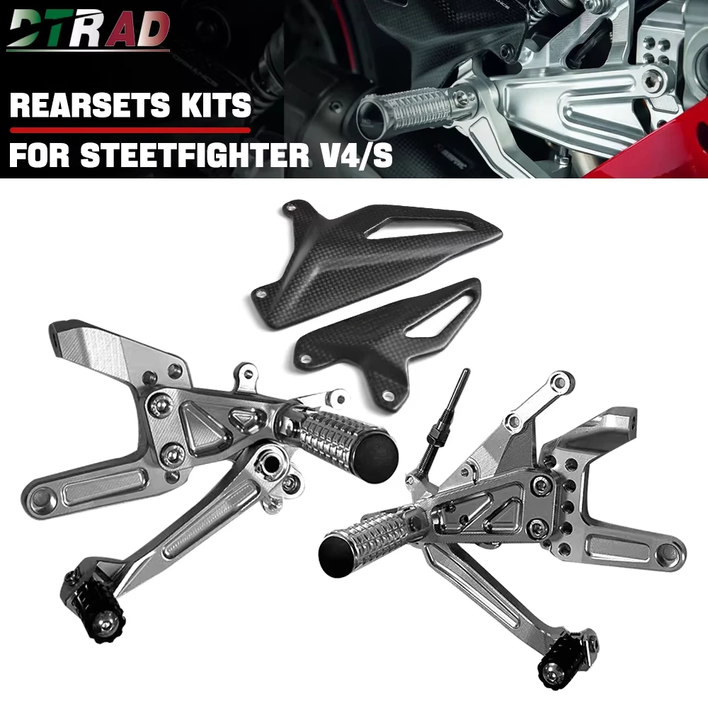 

Motorcycle Adjustable Rearsets Kit For DUCATI Streetfighter V4 V4S SP2 2020-2023 2024 Carbon Fiber Heel Guards Foot Pegs Pedals