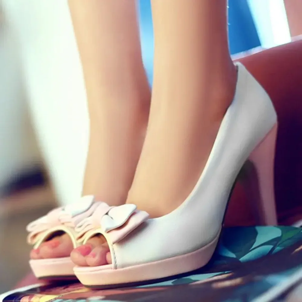 QPLYXCO  Fashion Big Small Size 31-45 Summer Sandals Women High Heels Peep Toe Bow Wedding Party Pumps Ladies Footwear D21