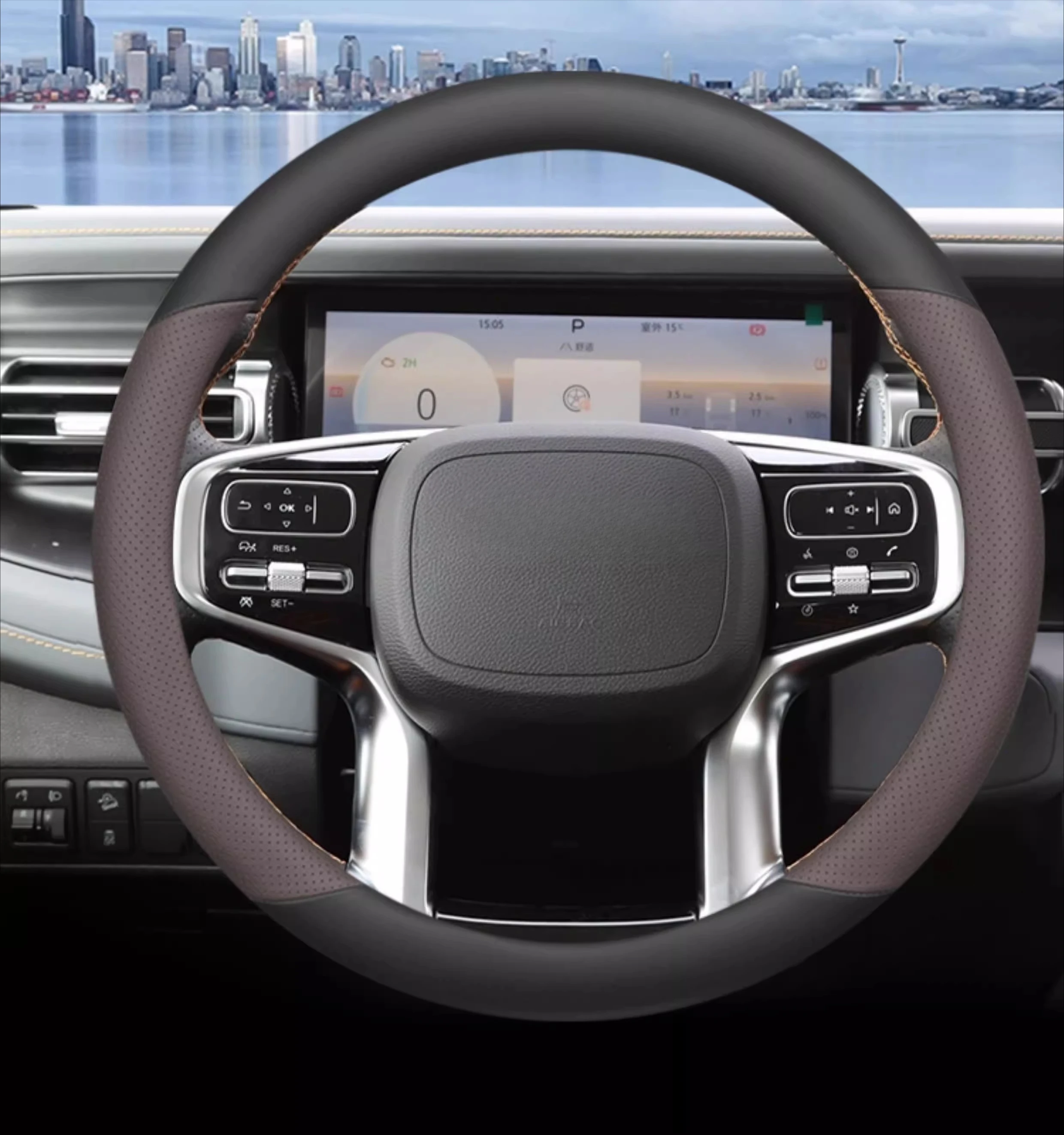 

Подходит для кожаного чехла на руль BJ40, всесезонного универсального круглого противоскользящего чехла на руль автомобиля