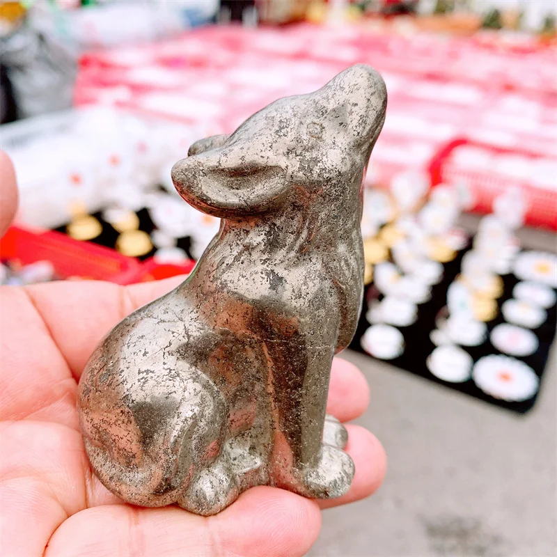 Natural Pyrite Wolf Crystal Animal Carving Crafts Powerful Animal Decorative Ornaments Birthday Present 1pcs