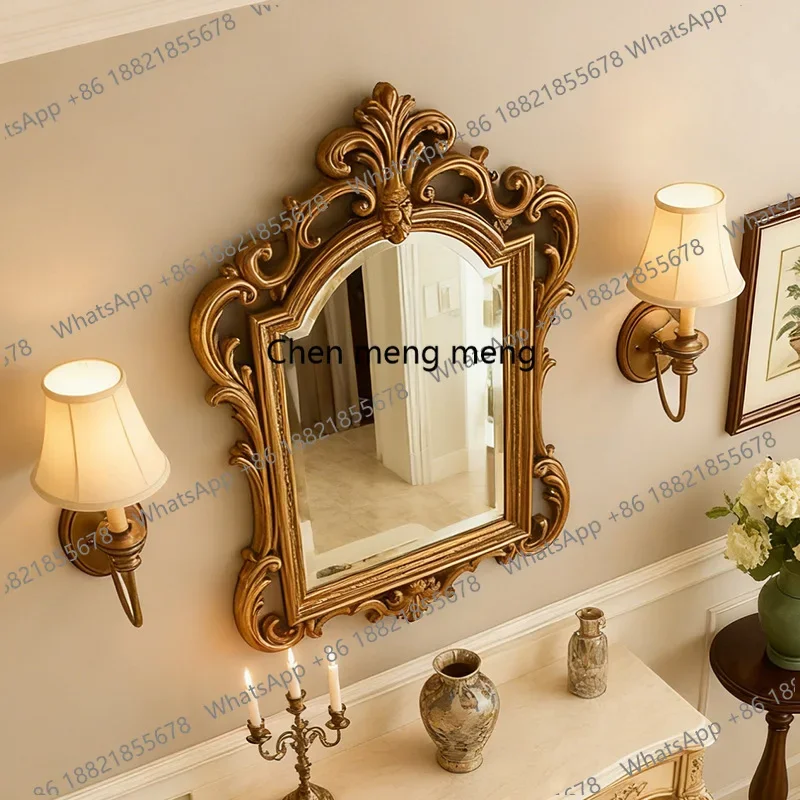 D80 French retro carved frame cosmetic mirror home living room wall decoration dressing bathroom mirror