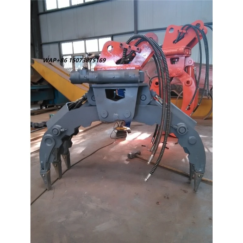 Heavy Duty Hydraulic Rotating Log Grapple with Extended Tines Multi-Jaw Forestry Grapple for Logging