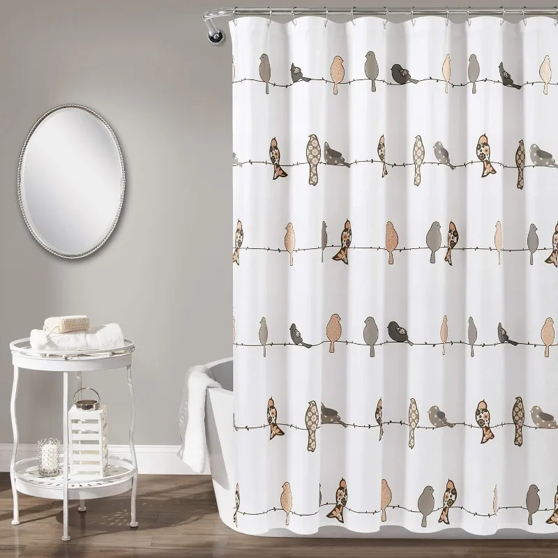 Rowley Birds Shower Curtain, 72” W x 72” L,Blush & Gray - Colorful Floral Bird Pattern - Whimsical & Playful Bird Shower Curtain