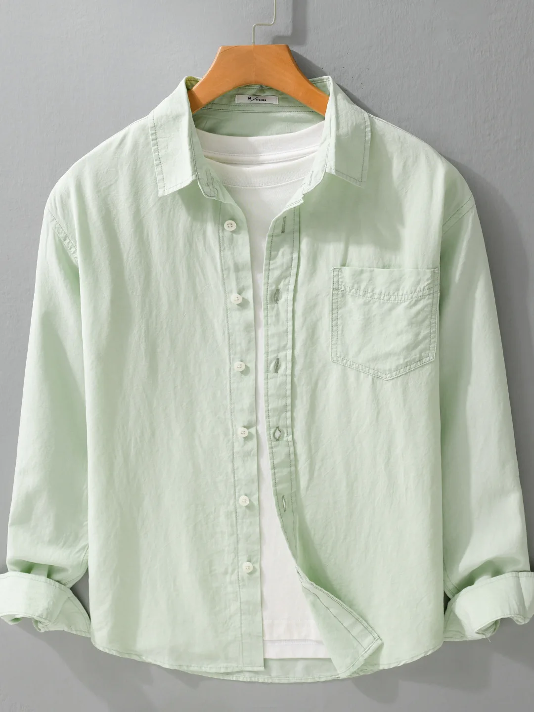 

Men's Casual Cotton Shirt Long Sleeve Pure Color Collar Lightweight Breathable Spring Autumn White Base Versatile Cotton Blend