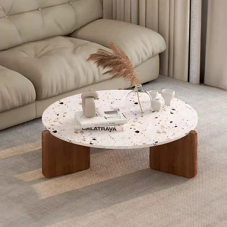

l # Living Room Center Furniture Round Solid Wood Leg Nordic Minimalist Marble Top Coffee Table