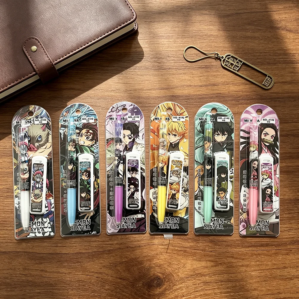 Random 1/6pcs Kawaii Demon Slayer Mechanical Pencil Set Student Automatic Pencil Refill Combination Student Stationery Gift view 2