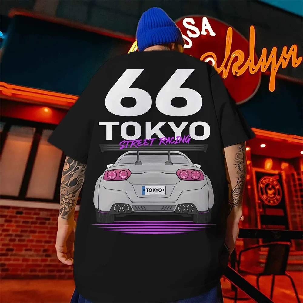 Men's T-shirt 3D Japanese Racing Print Men's T-shirt Hip-hop T-shirt Plus Size Black T-shirt Men's Clothing Retro Street Top