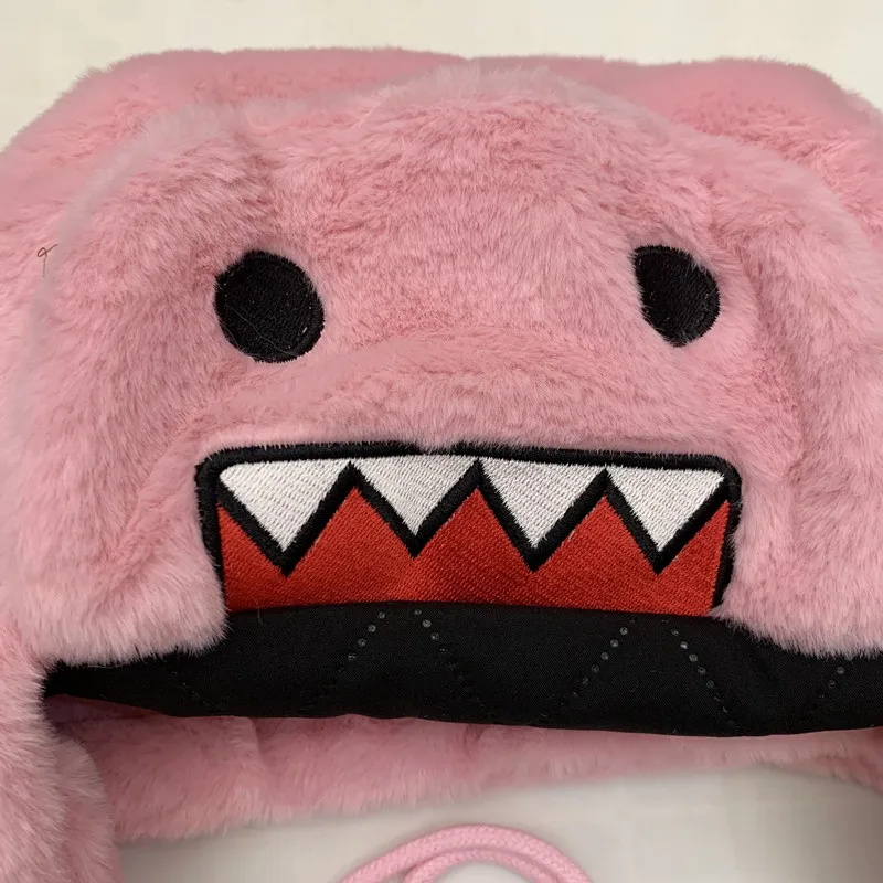 Domo Kun różowa pluszowa czapka bomberka Ushanka Gorras Kawaii śliczna czapka zimowa dla kobiet Anime ciepła czapka