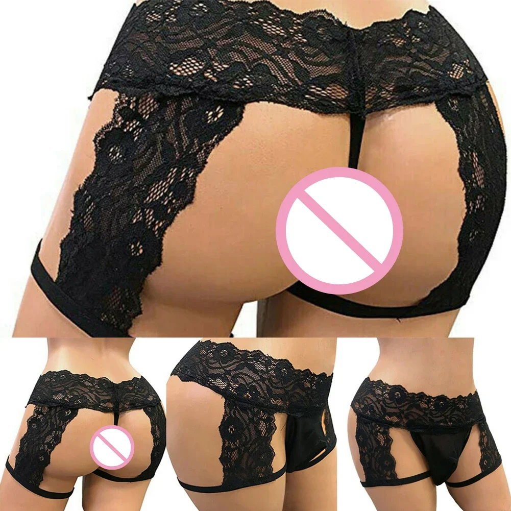 Men's Sexy Sissy Underwear Lace Thongs Enhance Pouch Bikini Briefs Underpants Men's Underwear Sexy Lace Three-point Leather Hot