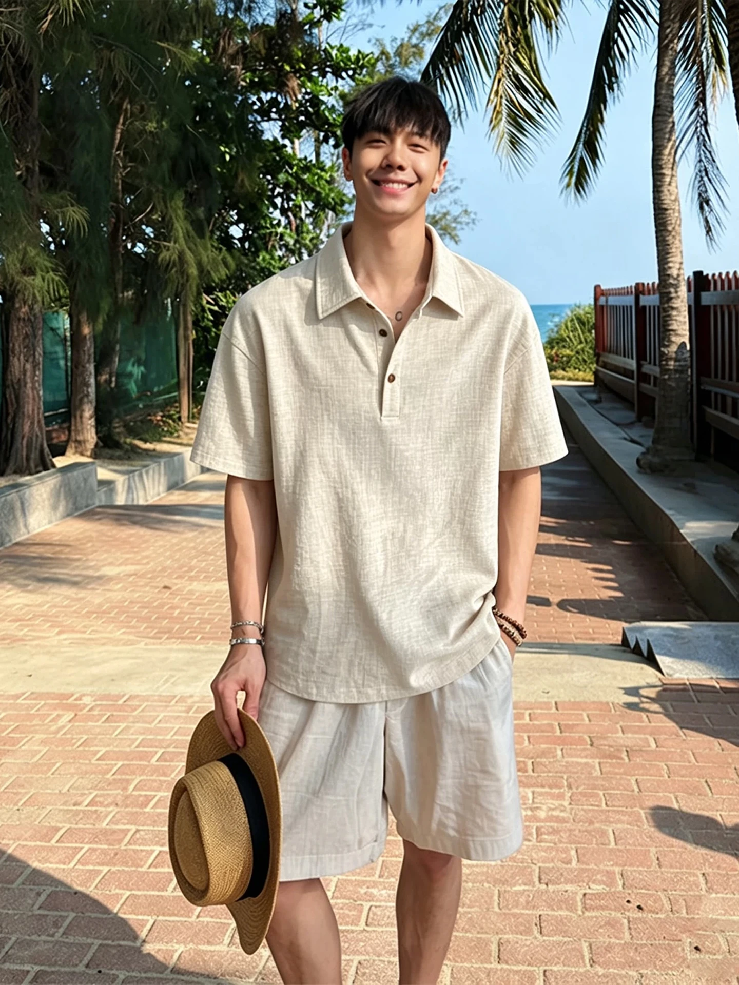 Men's Loose Fit  Shirt Ice Silk Linen Simulation Short Sleeve T-Shirt Breathable Summer Thin Casual Style Fashion Trend