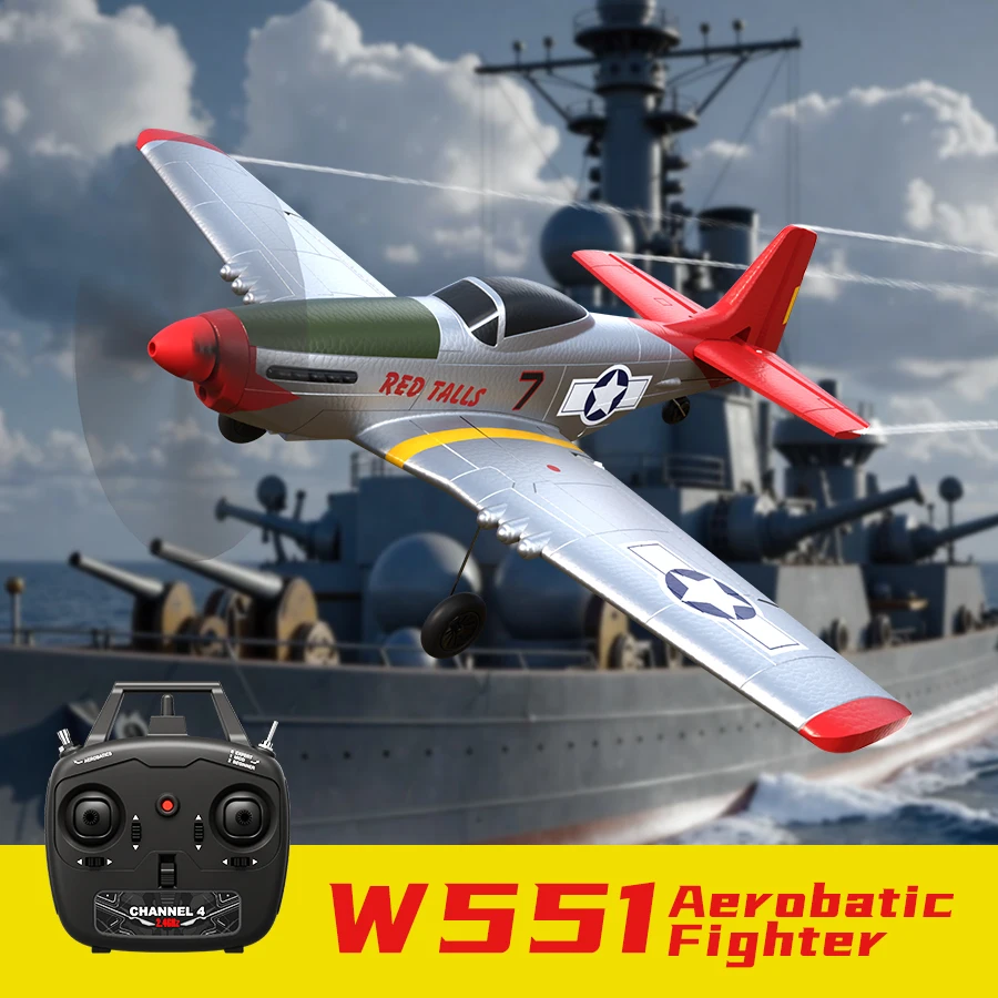 

New P51 Mustang RC Fighters 2.4G 4CH One-key Aerobatic RC Fighters with Xpilot Stabilization Warbird Plane Toys Gifts ﻿