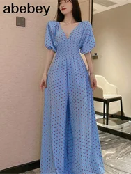 Maxi Jumpsuits Woman Dolka Pot High Waist V-neck Chiffon Loose Skinny Elegant Bodysuits