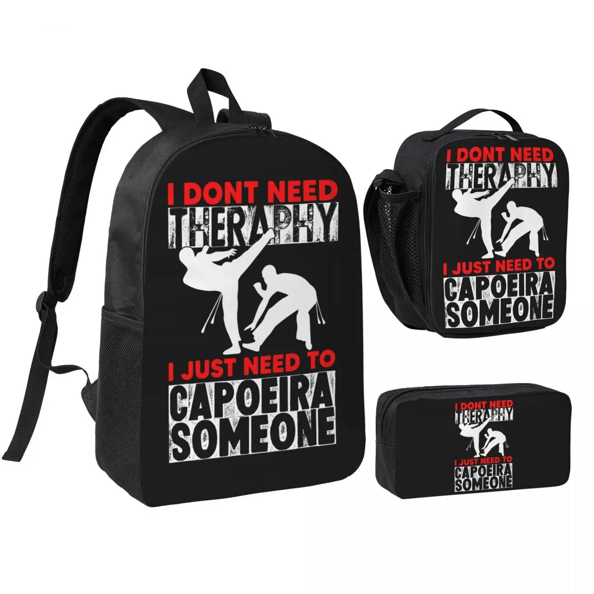 

Capoeira Movements Capoeirista Brazilian Martial Backpack BookBag School Bag Shoulder Bags 3ps Insulated Lunch Bag Pencil Case