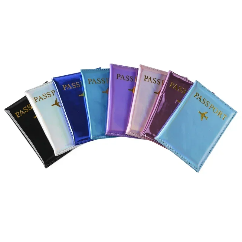 2025 Laser Color Changing PU Passport Cover Plane Ticket Holder Passport Holder Travel Wallet Id Card Holder Travel Accessories