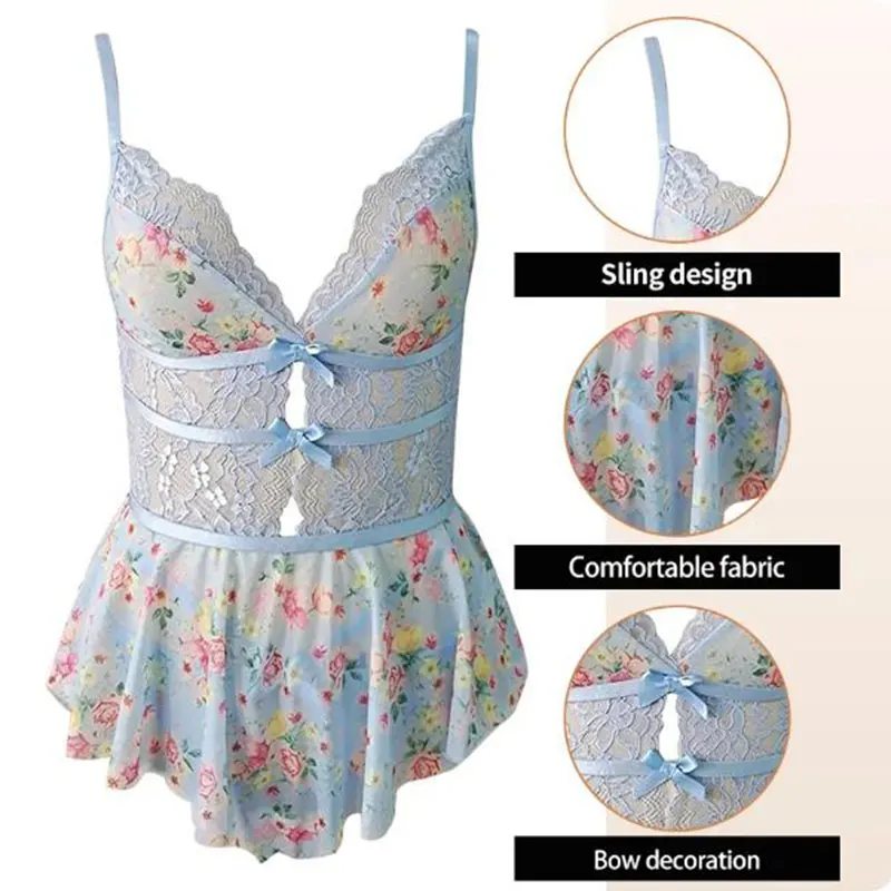 

Эротический костюм, сексуальное нижнее белье с цветочным принтом, прозрачная сексуальная ночная рубашка, комплект для женщин, бесшовное нижнее белье с цветочным принтом, пижамный костюм