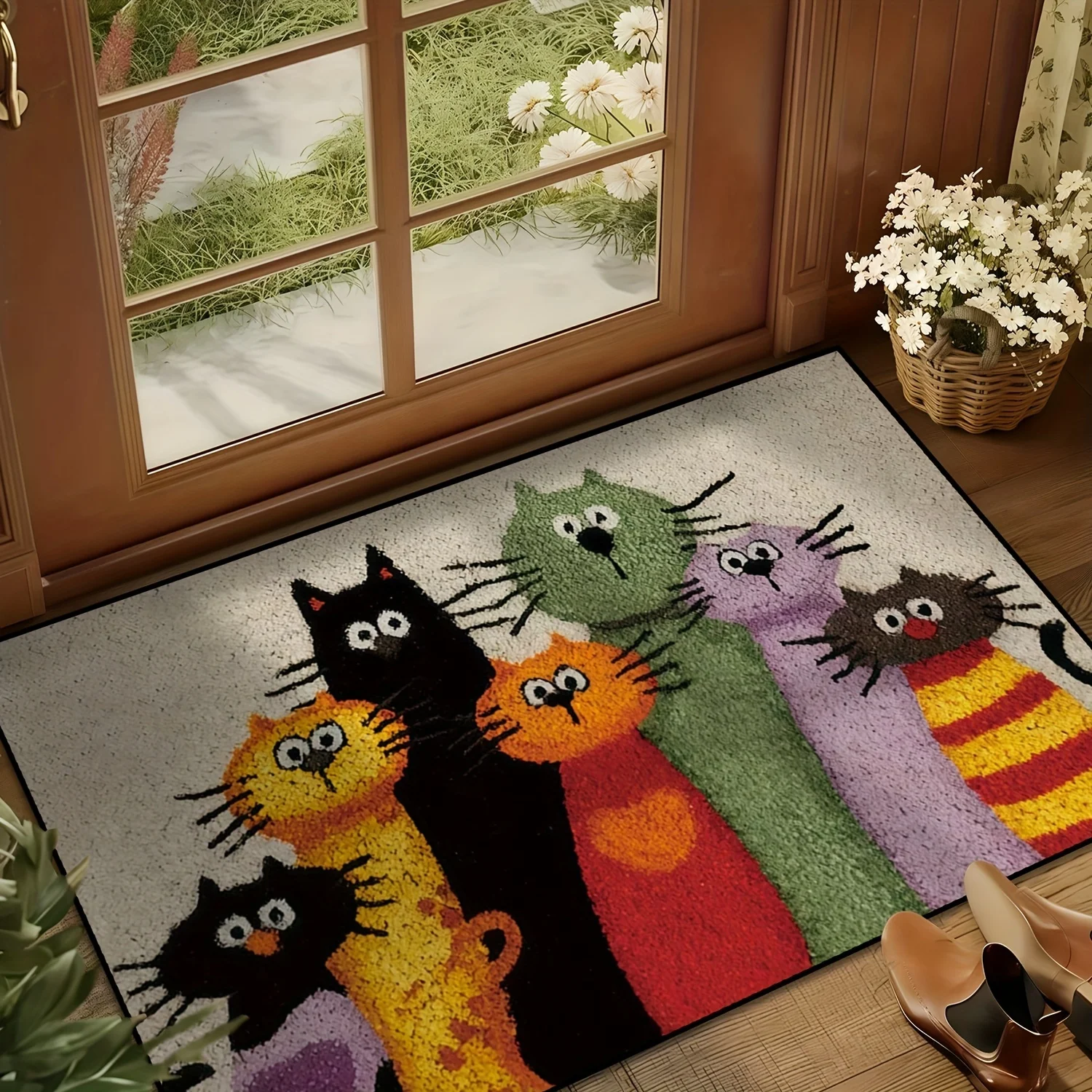 Christmas Doormat Santa Claus Snowman Gift Snowfall Welcome Mat Winter Holiday Floor Rug