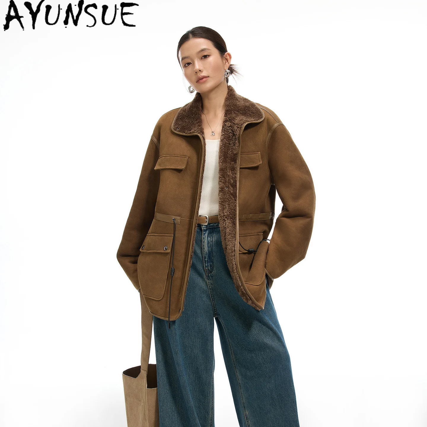 AYUNSUE veste en cuir véritable femmes manteau en peau de mouton mérinos laine d'agneau manteaux de fourrure naturelle vêtements d'hiver chauds femme 2025 Шуба Ж Jayacud