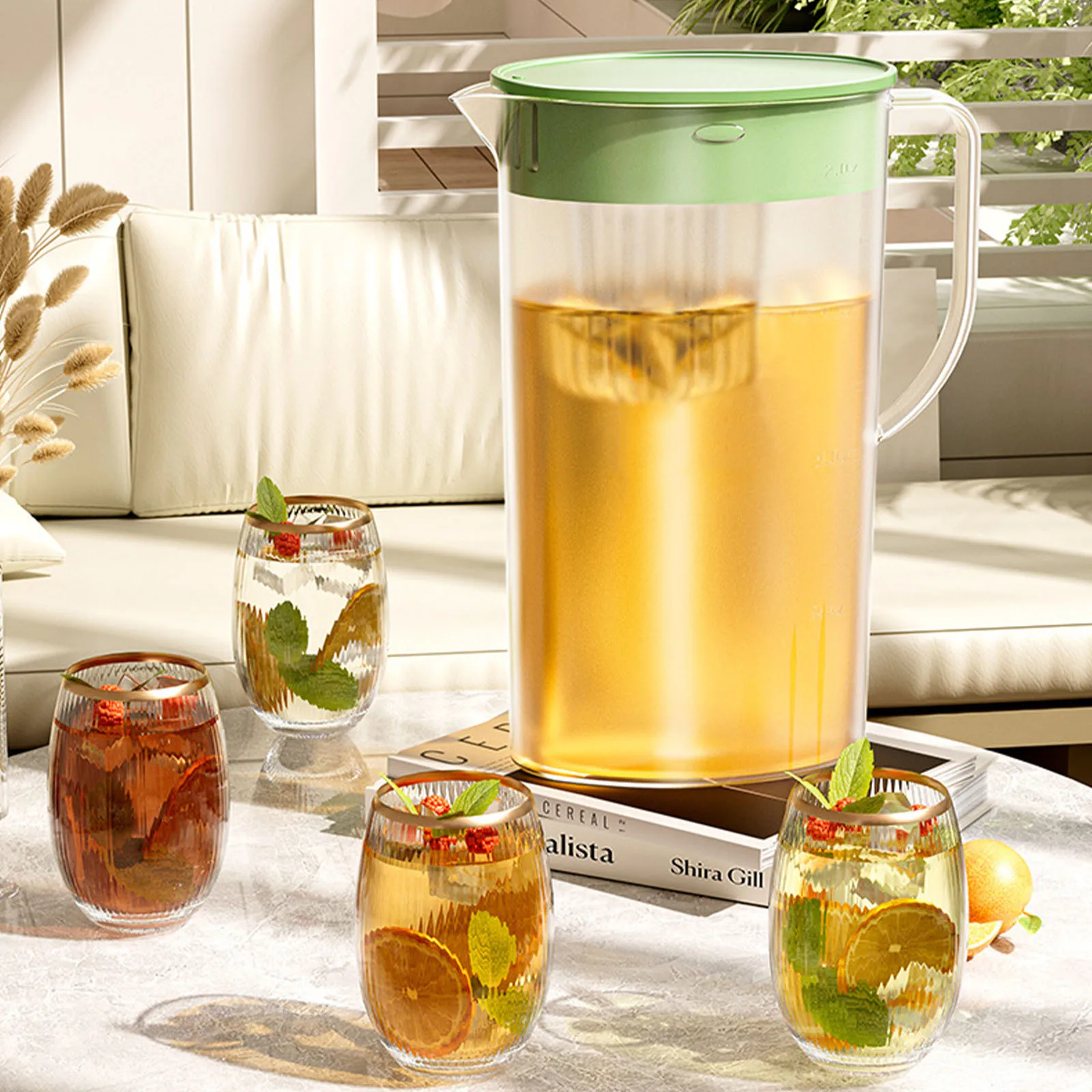 

Household Plastic Cold Water Pitcher Large Capacity with Filter Mesh Scale Cold Kettle Refrigerator Ice Beverage Dispenser 1L/2L